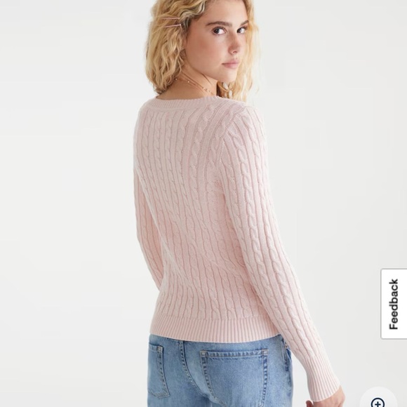 Aeropostale Pink V-Neck Cable Knit Sweater XS - Picture 4 of 7